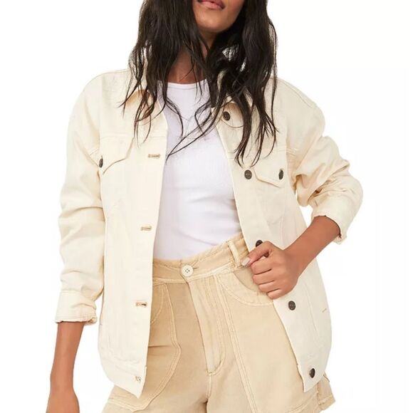 Free People Jolene Trucker Jacket in Ecru - Size Medium